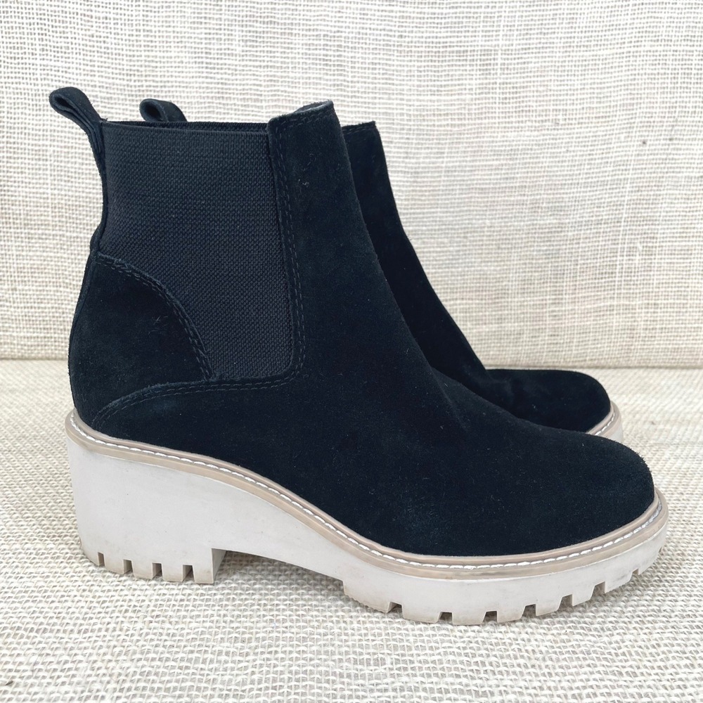 Dolce Vita Haddie Black Suede Platform Lug Sole Chelsea Boots‎ Womens 7M